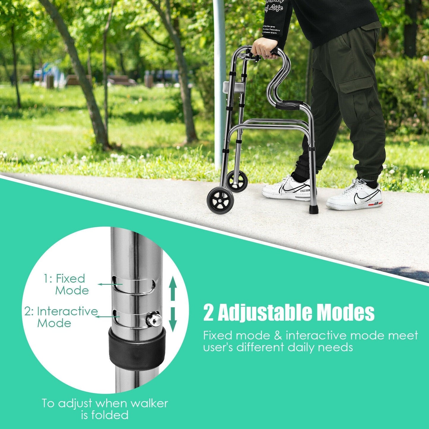 Aluminum Heavy-Duty Folding Wheeled Stand-Assist Walker, Gray Walkers & Rollators   at Gallery Canada