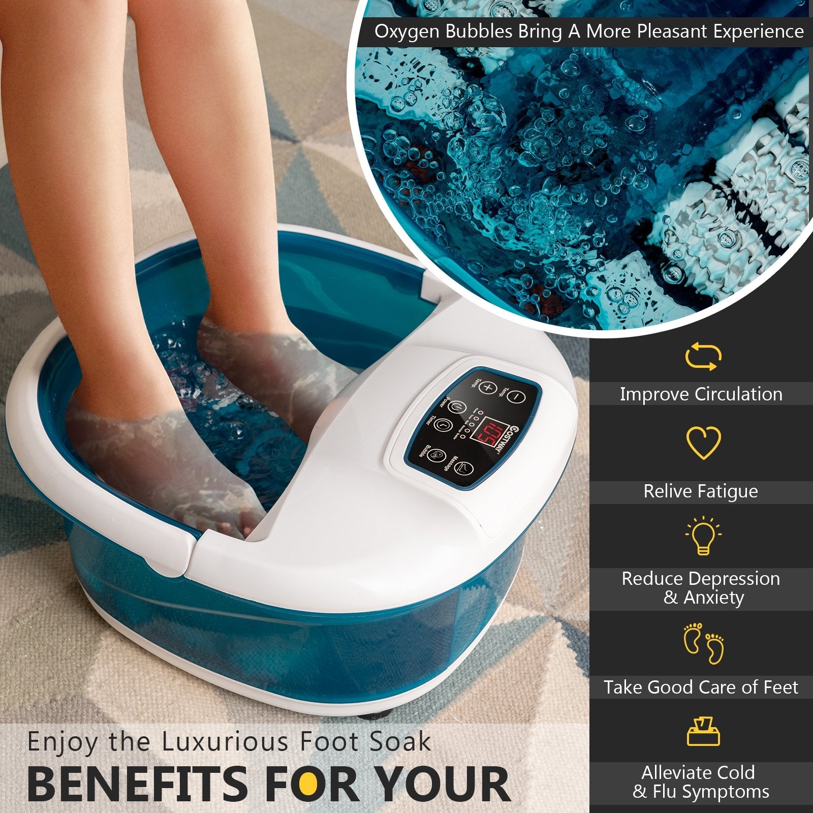 Foot Spa Tub with Bubbles and Electric Massage Rollers for Home Use, Blue Foot Massager   at Gallery Canada