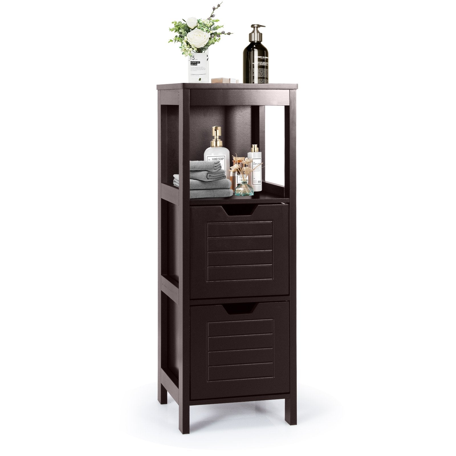 Bathroom Wooden Floor Cabinet Multifunction Storage Rack Stand Organizer, Brown Floor Cabinets   at Gallery Canada