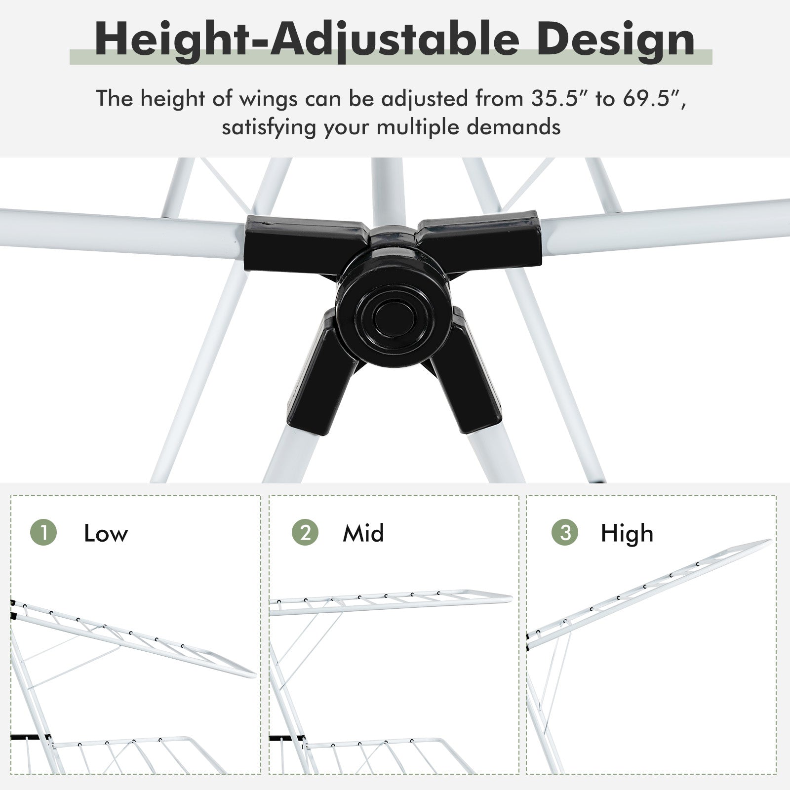 2-Tier Foldable Clothes Drying Rack with Adjustable Gullwing, White Drying Racks at Gallery Canada