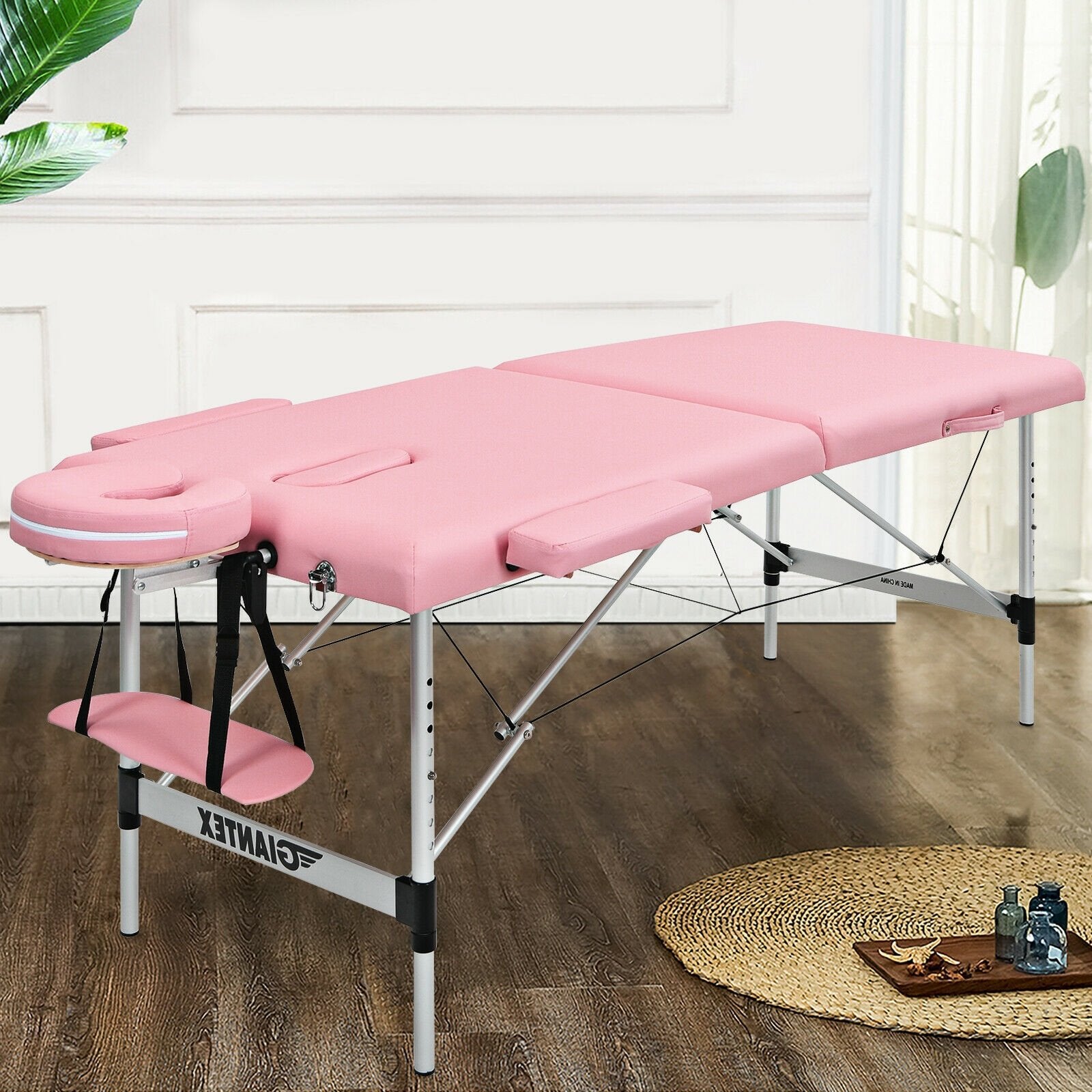 84 Inch L Portable Adjustable Massage Bed with Carry Case for Facial Salon Spa, Pink Spa & Salon   at Gallery Canada