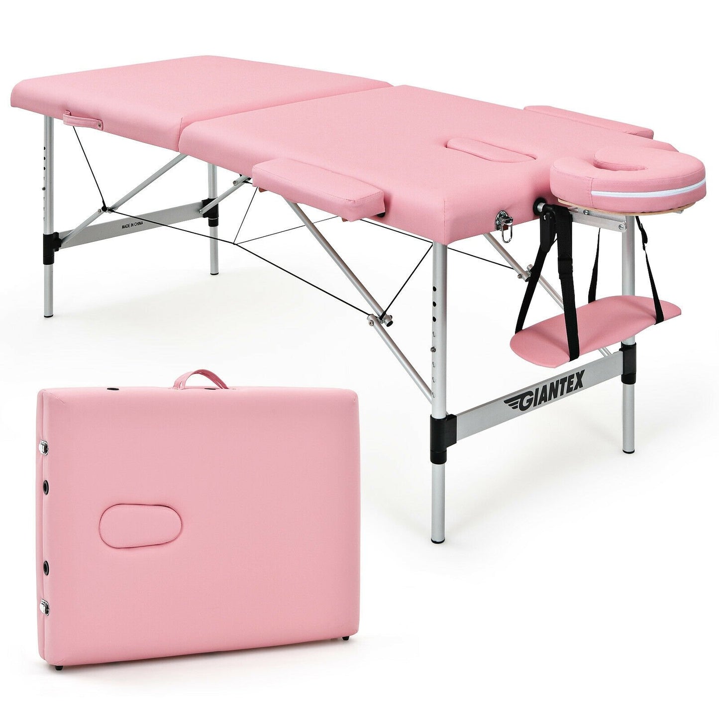 84 Inch L Portable Adjustable Massage Bed with Carry Case for Facial Salon Spa, Pink Spa & Salon   at Gallery Canada