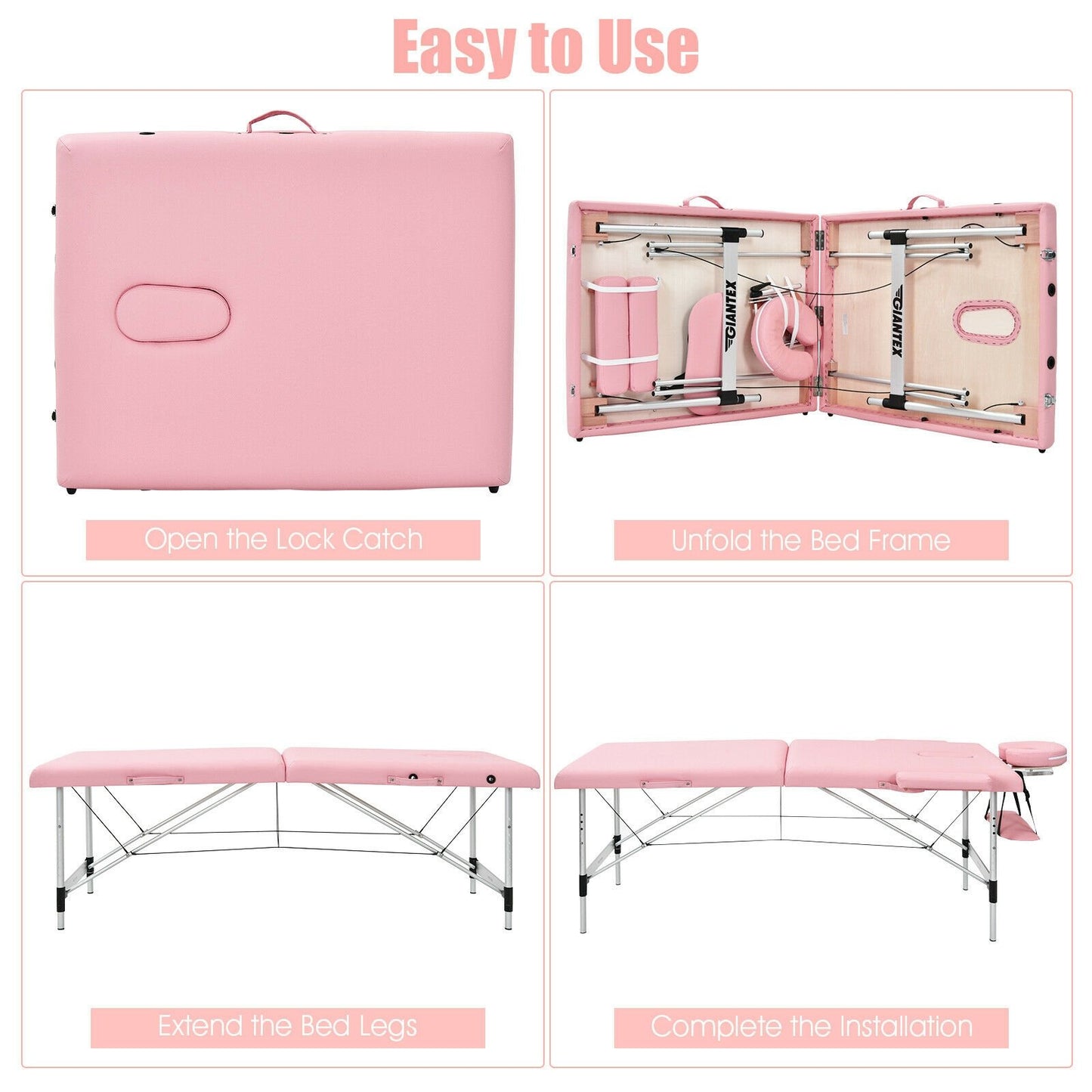 84 Inch L Portable Adjustable Massage Bed with Carry Case for Facial Salon Spa, Pink - Gallery Canada