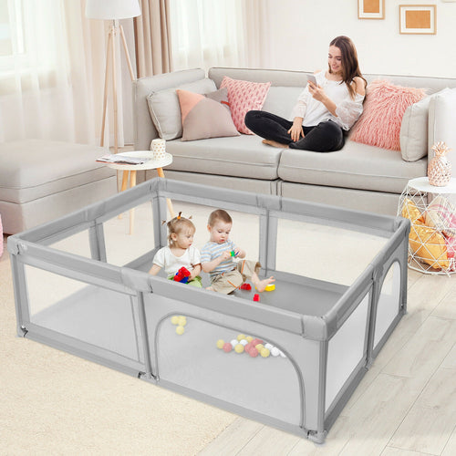 Extra-Large Safety Baby Fence with 50 Ocean Balls, Gray