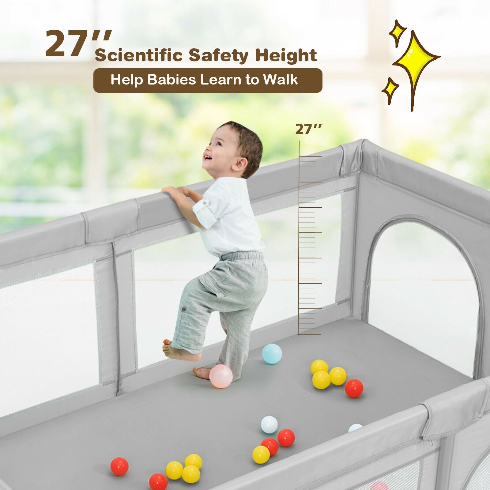 Extra-Large Safety Baby Fence with 50 Ocean Balls, Gray Baby Playpen & Playards at Gallery Canada