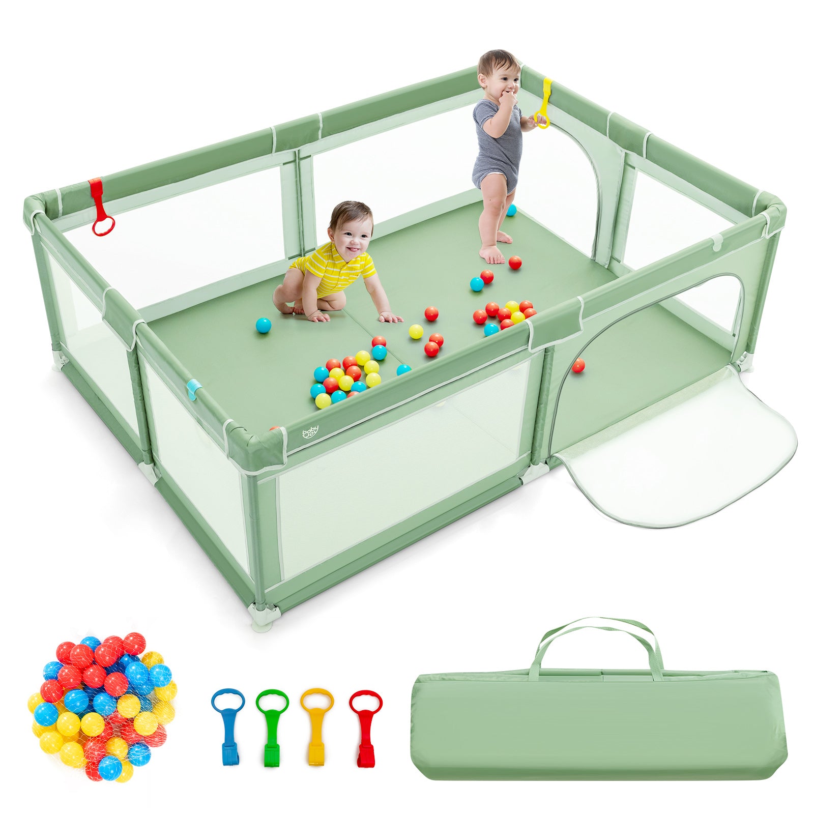 Extra-Large Safety Baby Fence with 50 Ocean Balls, Green Baby Playpen & Playards at Gallery Canada