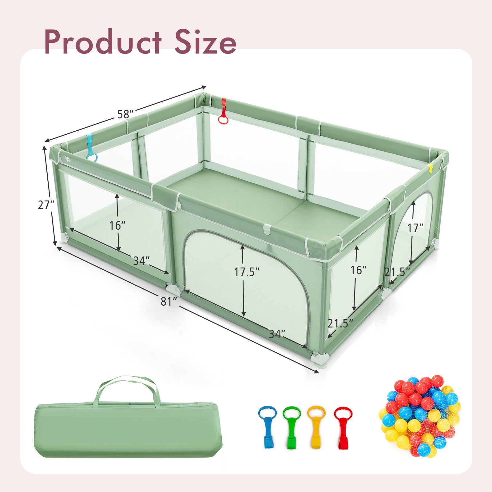 Extra-Large Safety Baby Fence with 50 Ocean Balls, Green Baby Playpen & Playards at Gallery Canada