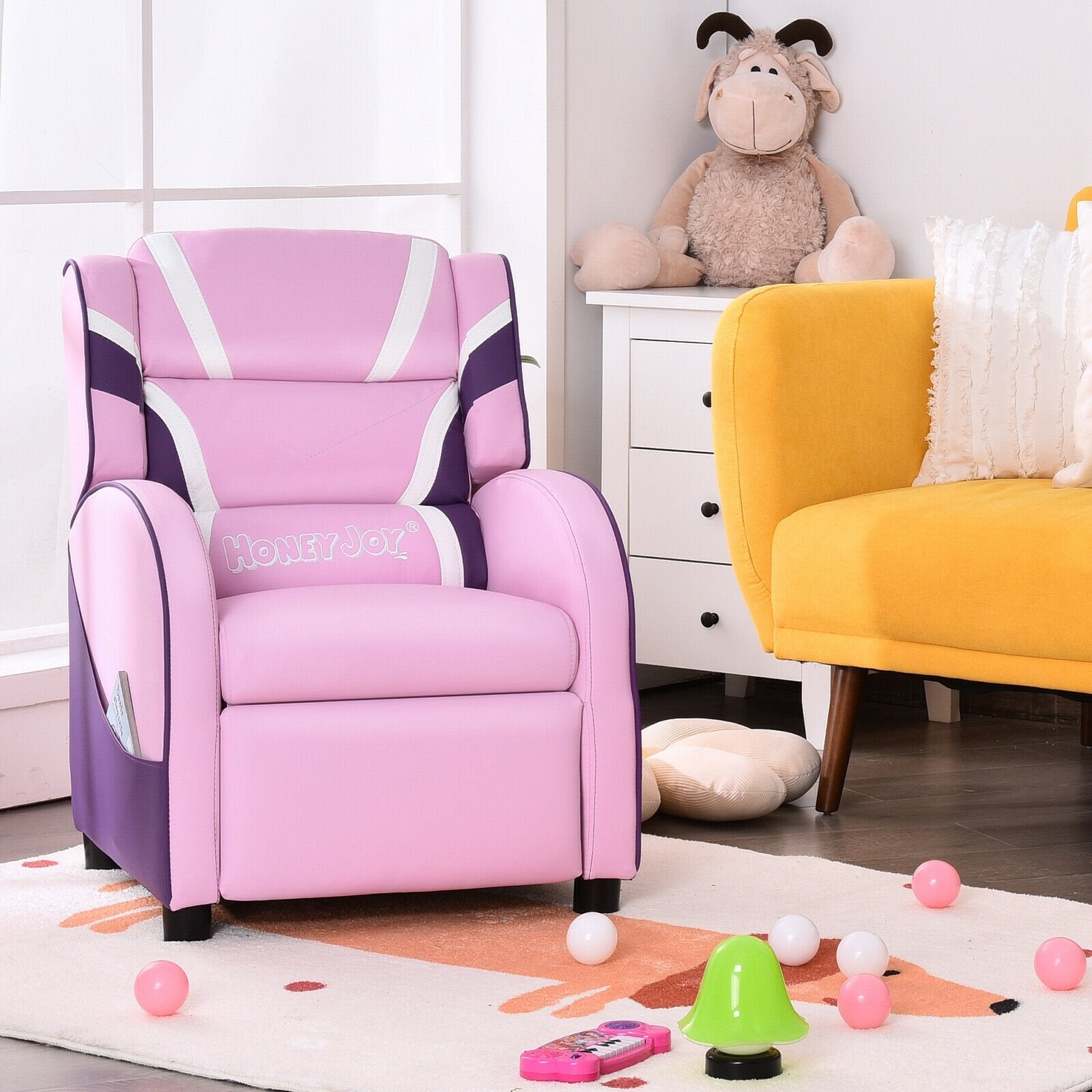 Kids Leather Recliner Chair with Side Pockets, Pink Kids Chairs & Seating   at Gallery Canada