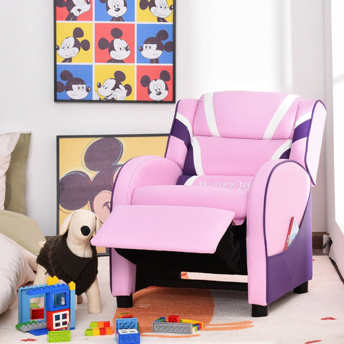 Kids Leather Recliner Chair with Side Pockets, Pink