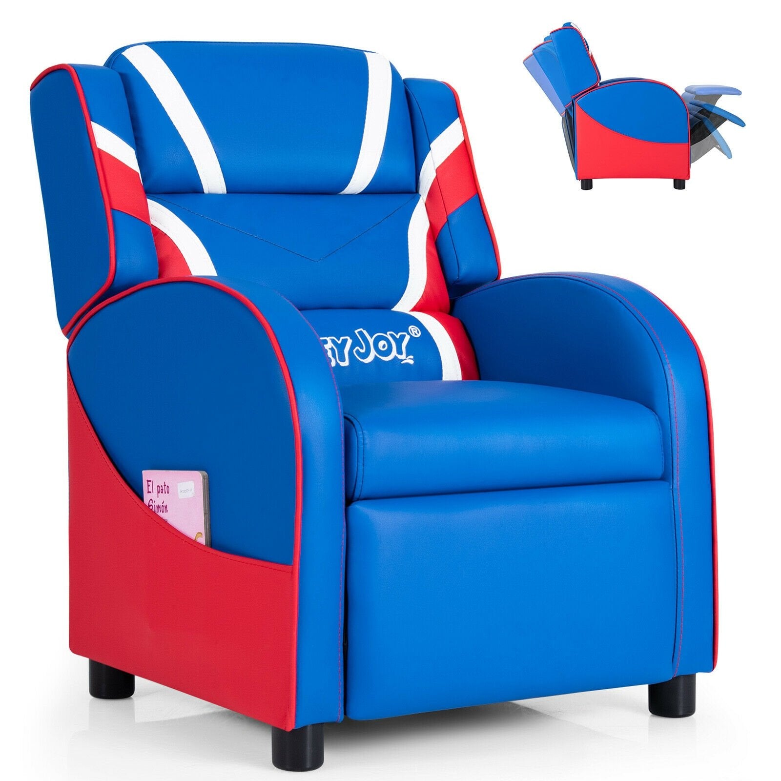 Kids Leather Recliner Chair with Side Pockets, Blue Kids Chairs & Seating   at Gallery Canada