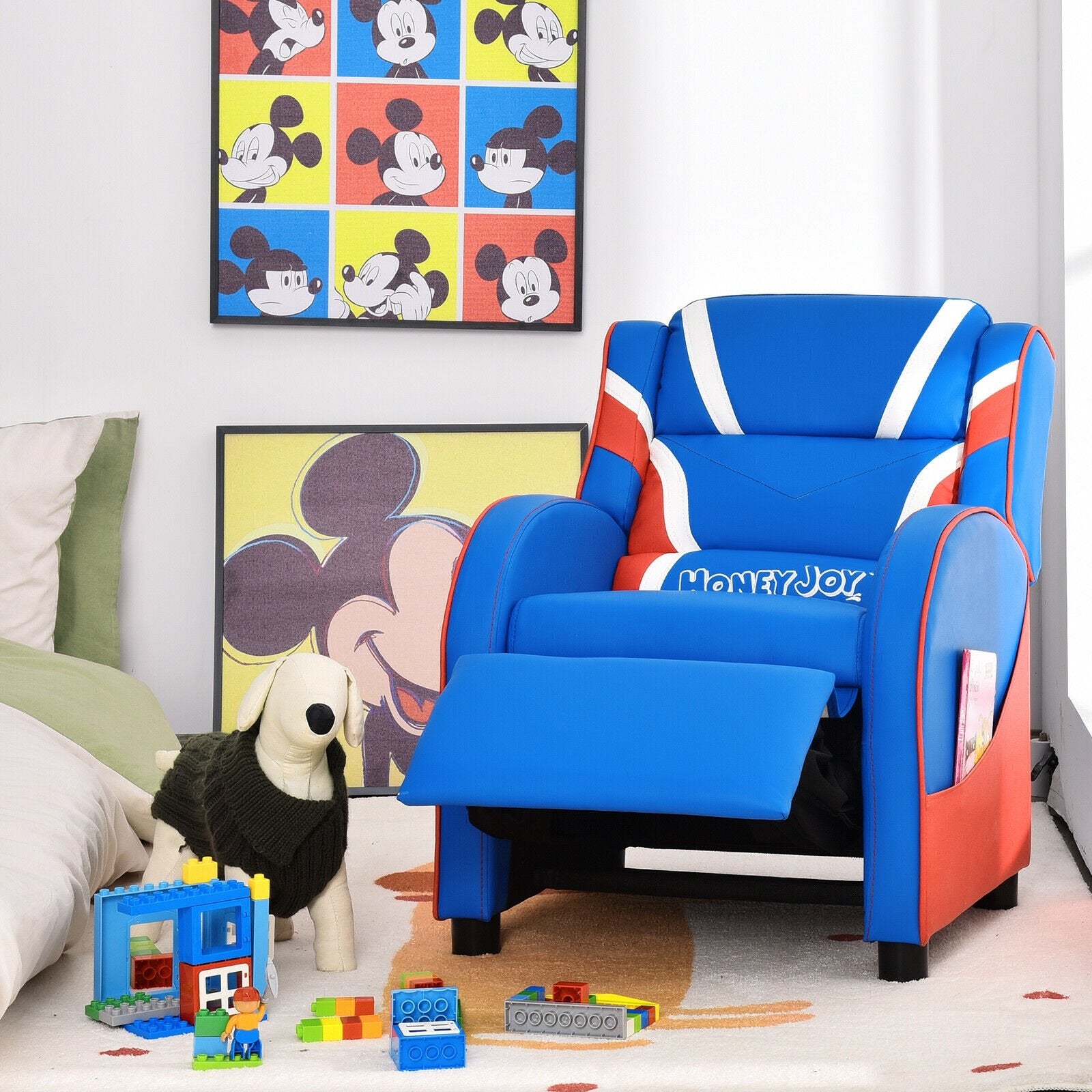 Kids Leather Recliner Chair with Side Pockets, Blue Kids Chairs & Seating   at Gallery Canada