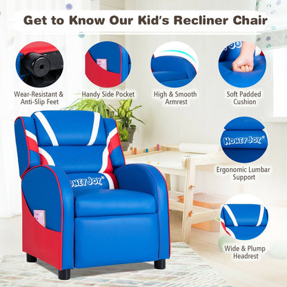 Kids Leather Recliner Chair with Side Pockets, Blue - Gallery Canada