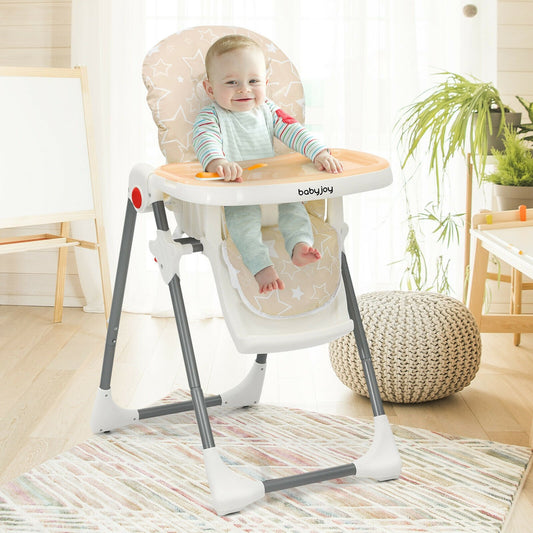 Folding Baby High Dining Chair with 6-Level Height Adjustment, Beige - Gallery Canada