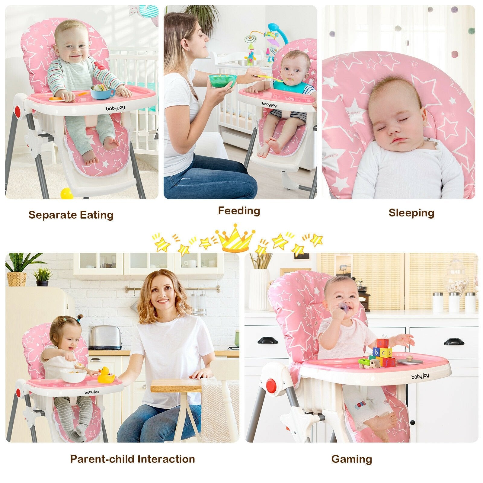 Folding Baby High Dining Chair with 6-Level Height Adjustment, Pink High Chairs   at Gallery Canada