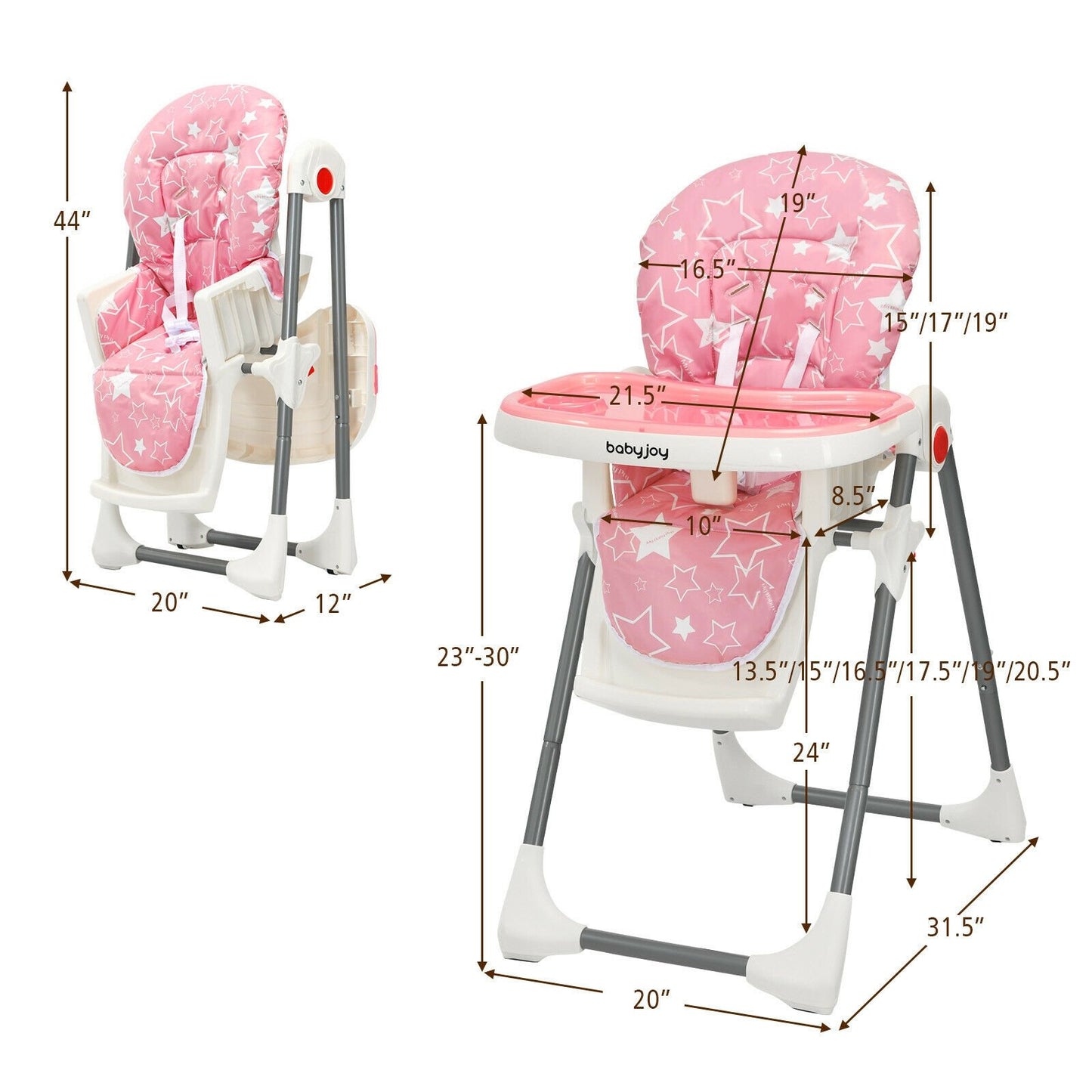 Folding Baby High Dining Chair with 6-Level Height Adjustment, Pink High Chairs   at Gallery Canada