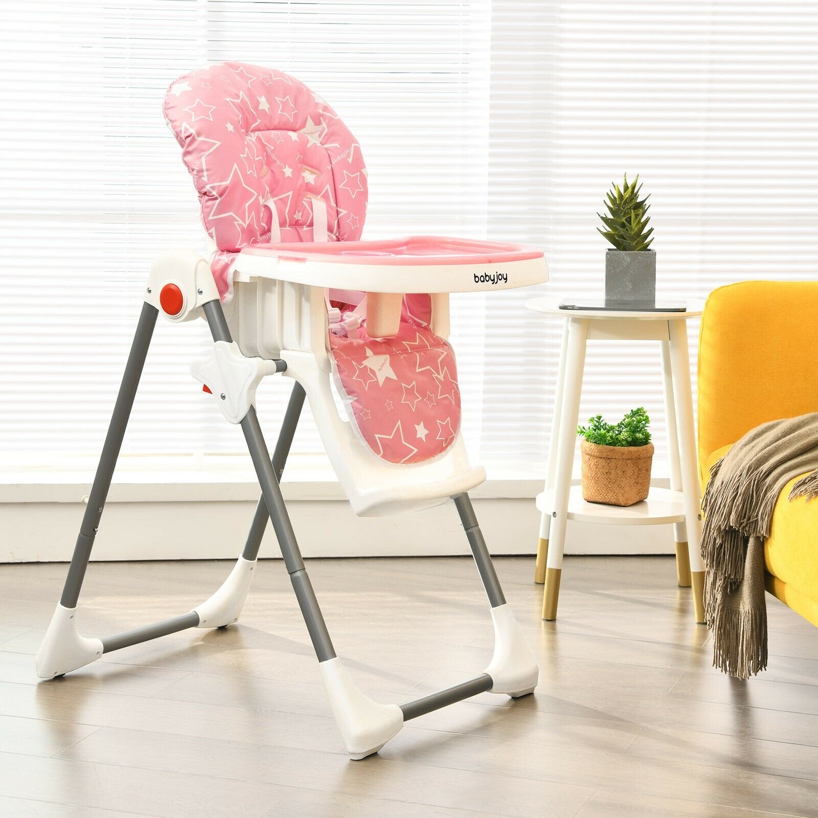 Folding Baby High Dining Chair with 6-Level Height Adjustment, Pink High Chairs   at Gallery Canada