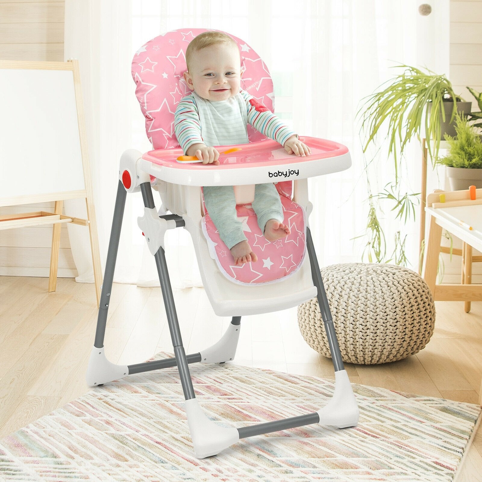 Folding Baby High Dining Chair with 6-Level Height Adjustment, Pink High Chairs   at Gallery Canada