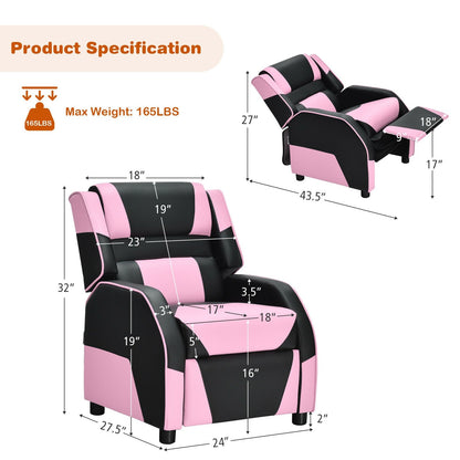 Kids Youth PU Leather Gaming Sofa Recliner with Headrest and Footrest, Pink Kids Chairs & Seating   at Gallery Canada