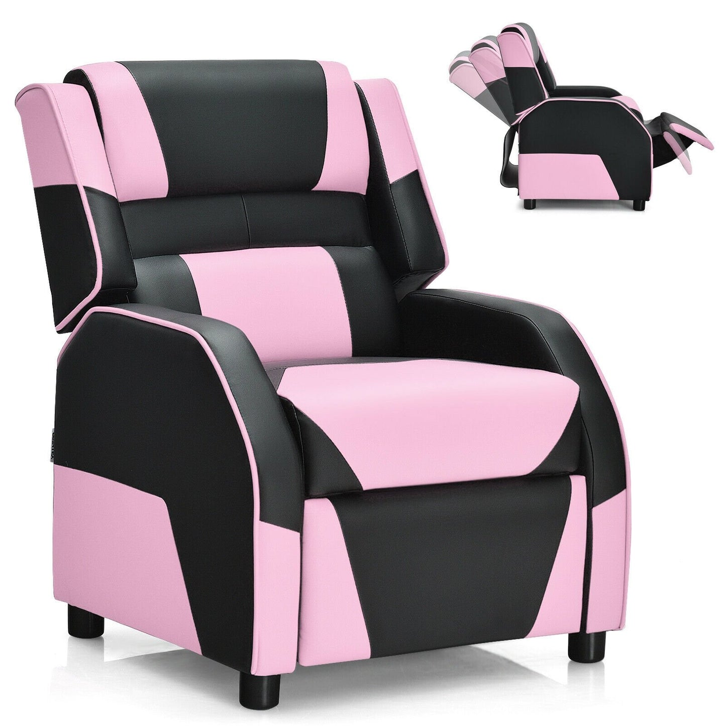 Kids Youth PU Leather Gaming Sofa Recliner with Headrest and Footrest, Pink Kids Chairs & Seating   at Gallery Canada