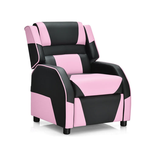 Kids Youth PU Leather Gaming Sofa Recliner with Headrest and Footrest, Pink