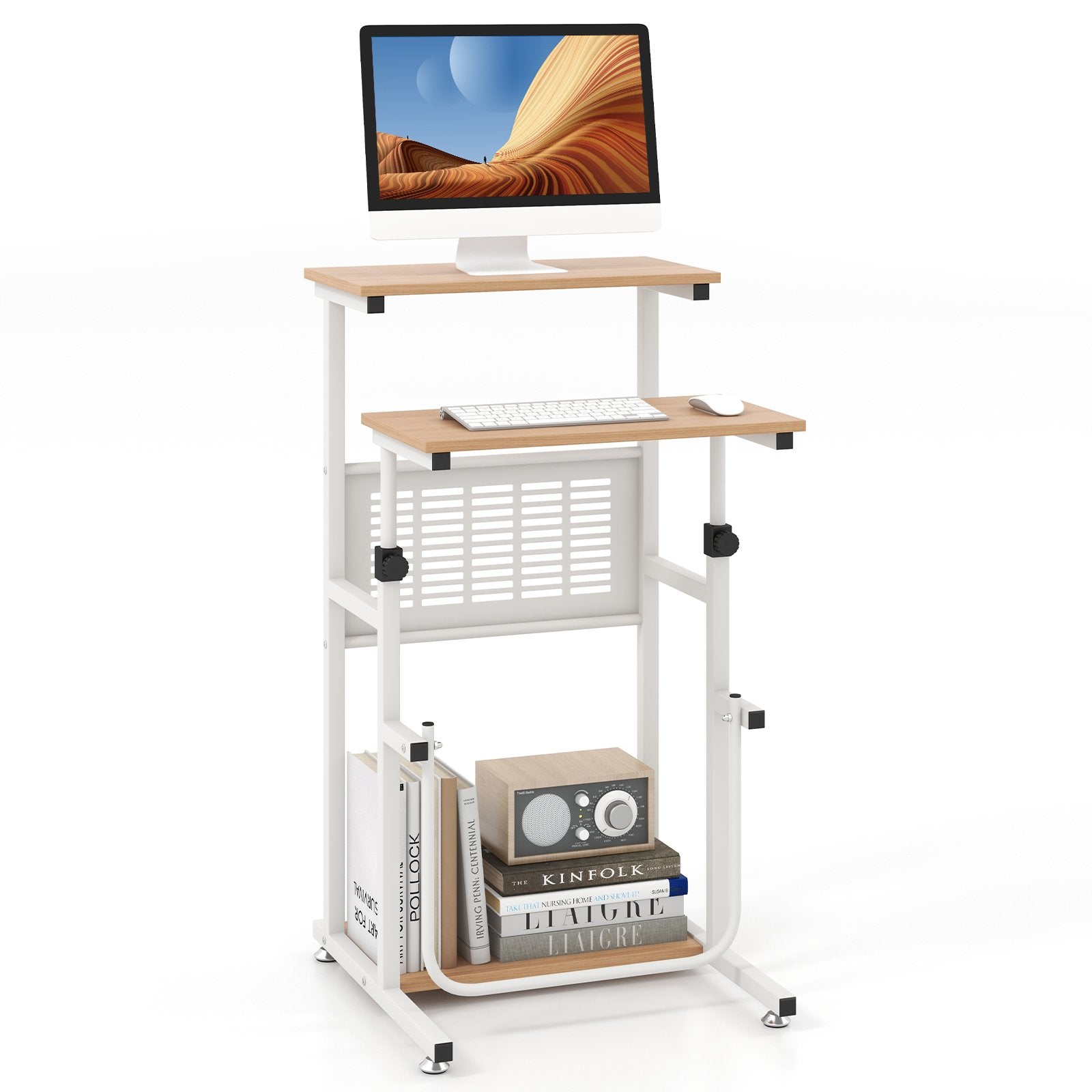 Standing Desk for Small Space Sit Stand Desk with Height Adjustable Desktop, Brown & White Laptop Tables & Printer Stands   at Gallery Canada