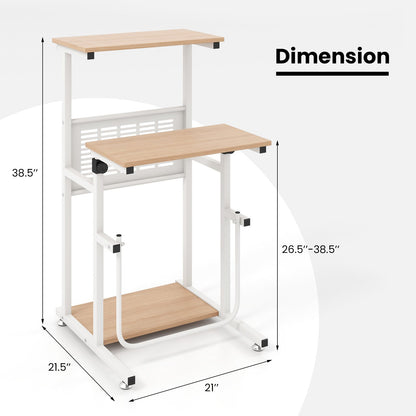 Standing Desk for Small Space Sit Stand Desk with Height Adjustable Desktop, Brown & White Laptop Tables & Printer Stands   at Gallery Canada