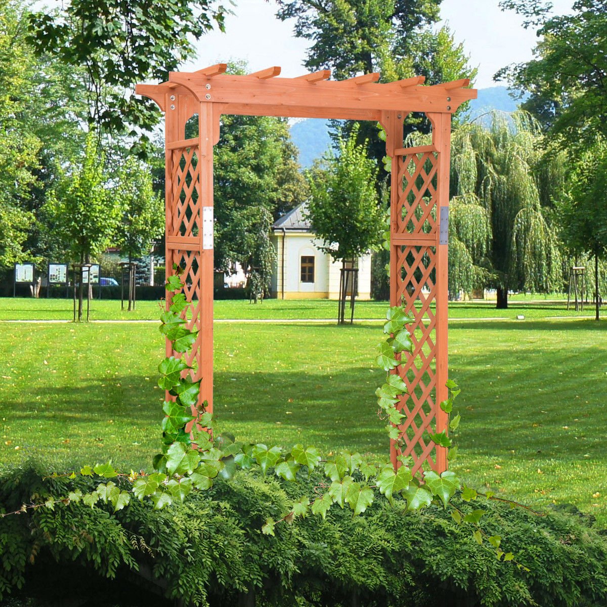 7 Feet Garden Wooden High Arbor Arch Plant Pergola, Natural Outdoor Decor   at Gallery Canada