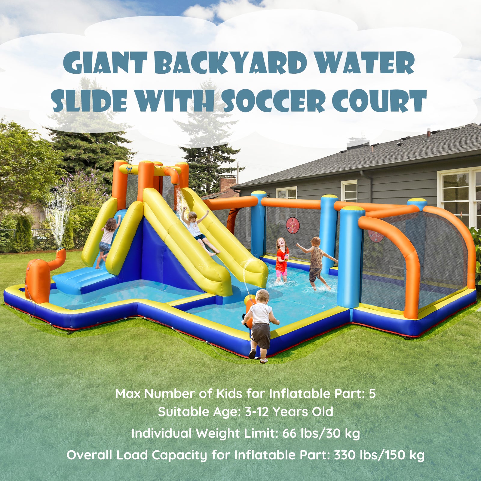 Giant Soccer-Themed Inflatable Water Slide with 735W Blower Bounce House   at Gallery Canada