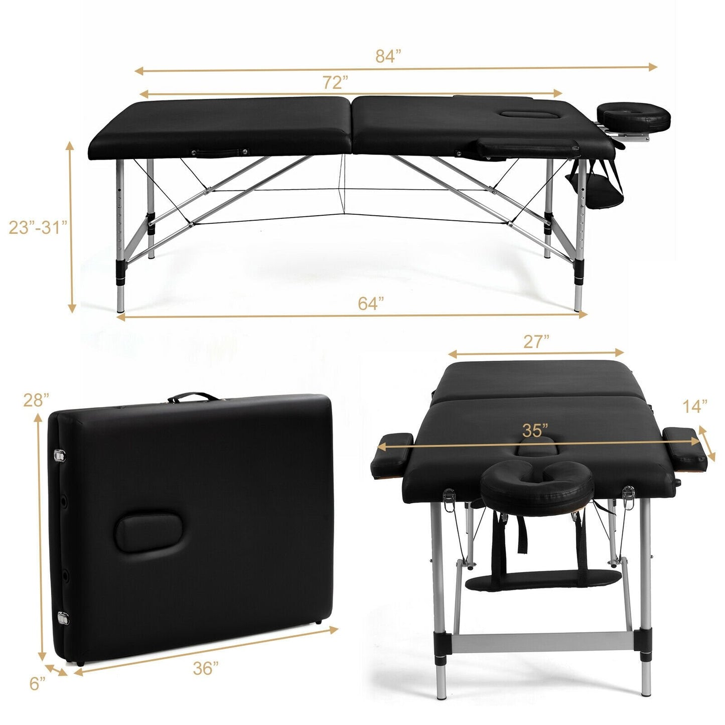 84 Inch L Portable Adjustable Massage Bed with Carry Case for Facial Salon Spa, Black Spa & Salon   at Gallery Canada