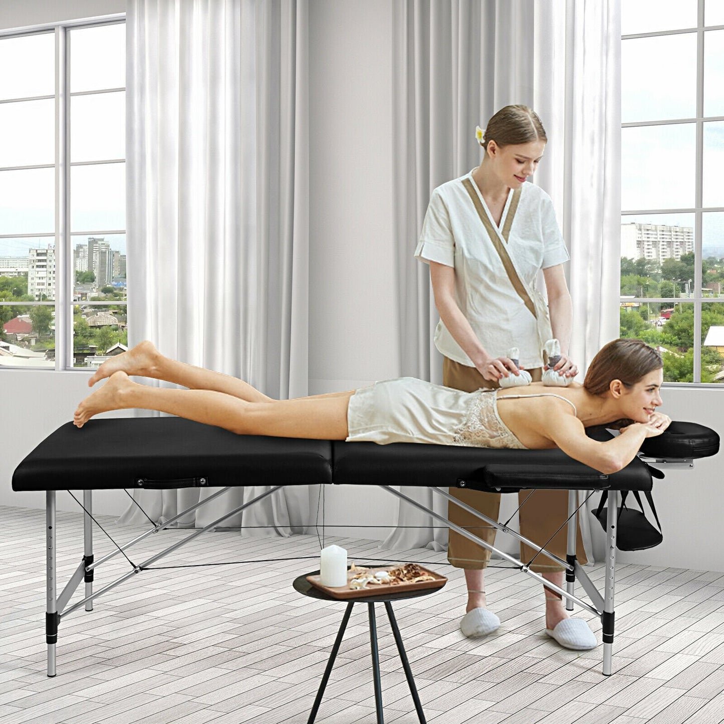 84 Inch L Portable Adjustable Massage Bed with Carry Case for Facial Salon Spa, Black Spa & Salon   at Gallery Canada