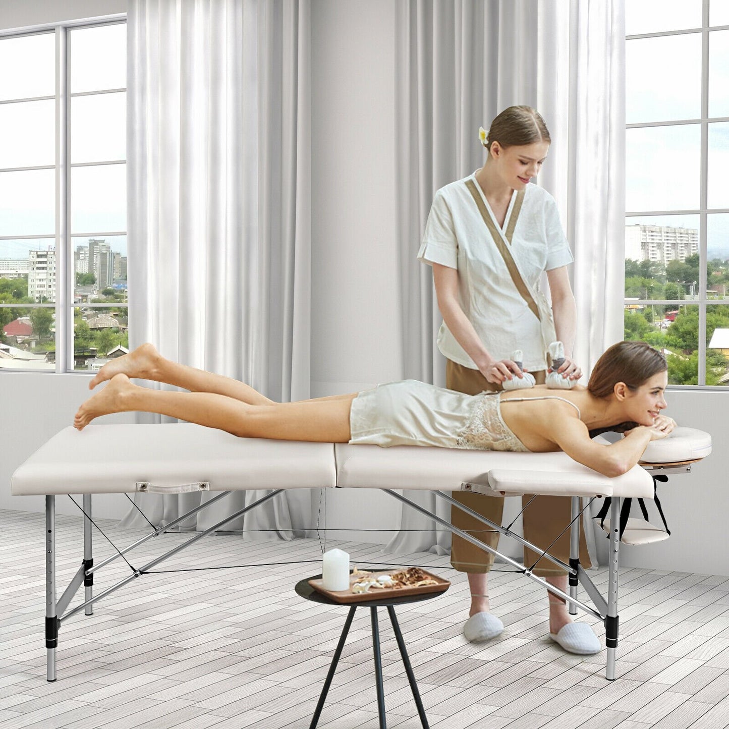 84 Inch L Portable Adjustable Massage Bed with Carry Case for Facial Salon Spa, White Spa & Salon   at Gallery Canada