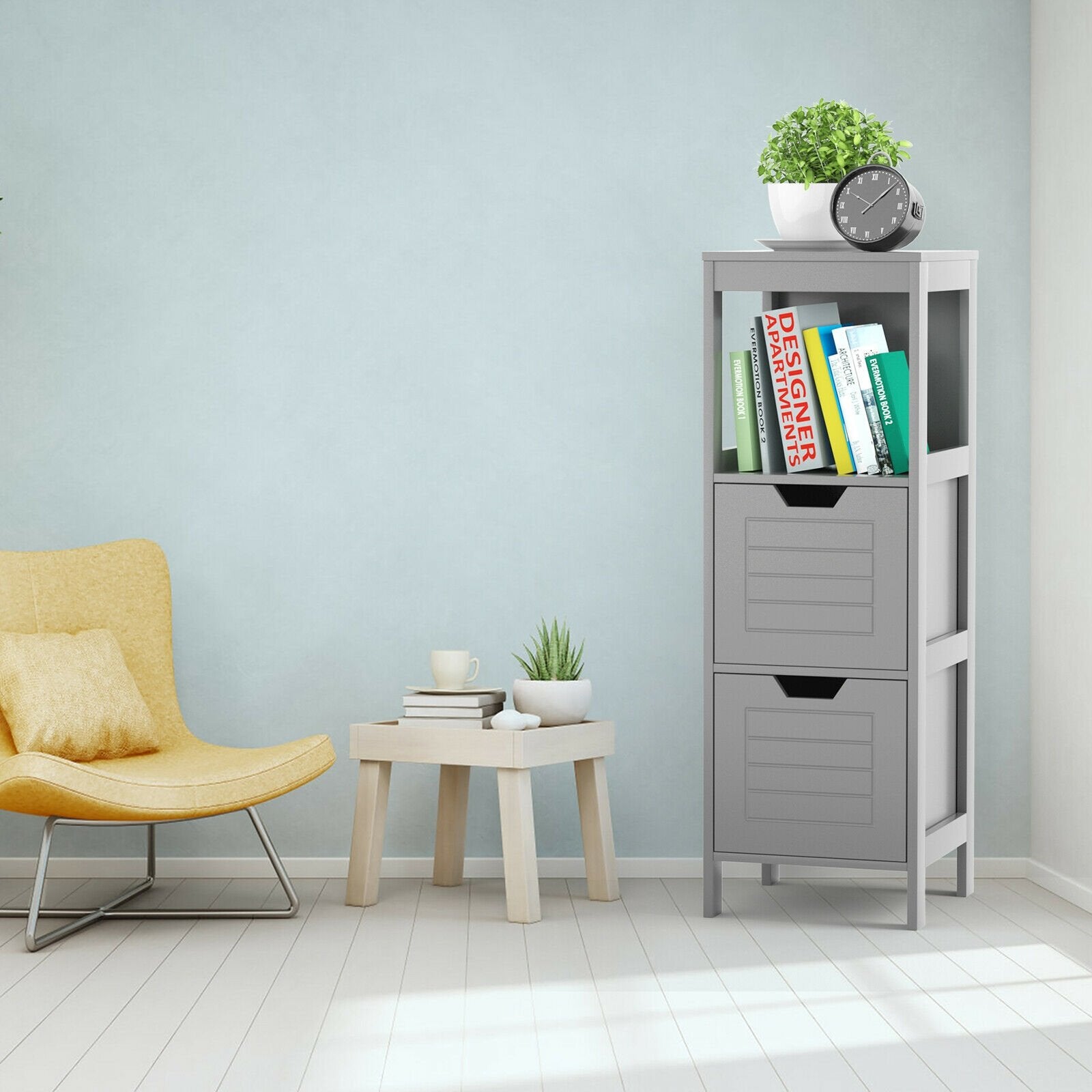 Bathroom Wooden Floor Cabinet Multifunction Storage Rack Stand Organizer, Gray Floor Cabinets   at Gallery Canada