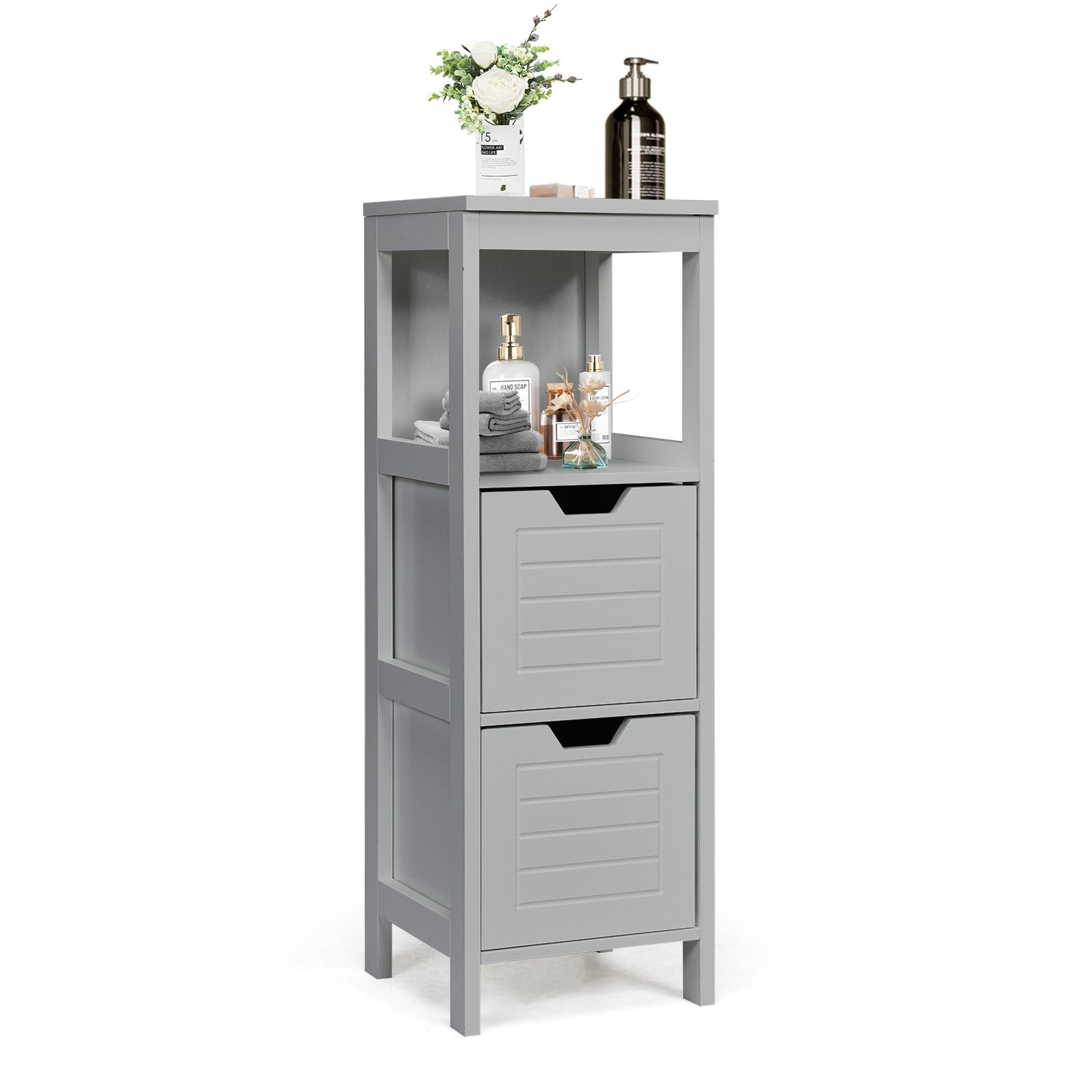 Bathroom Wooden Floor Cabinet Multifunction Storage Rack Stand Organizer, Gray Floor Cabinets   at Gallery Canada