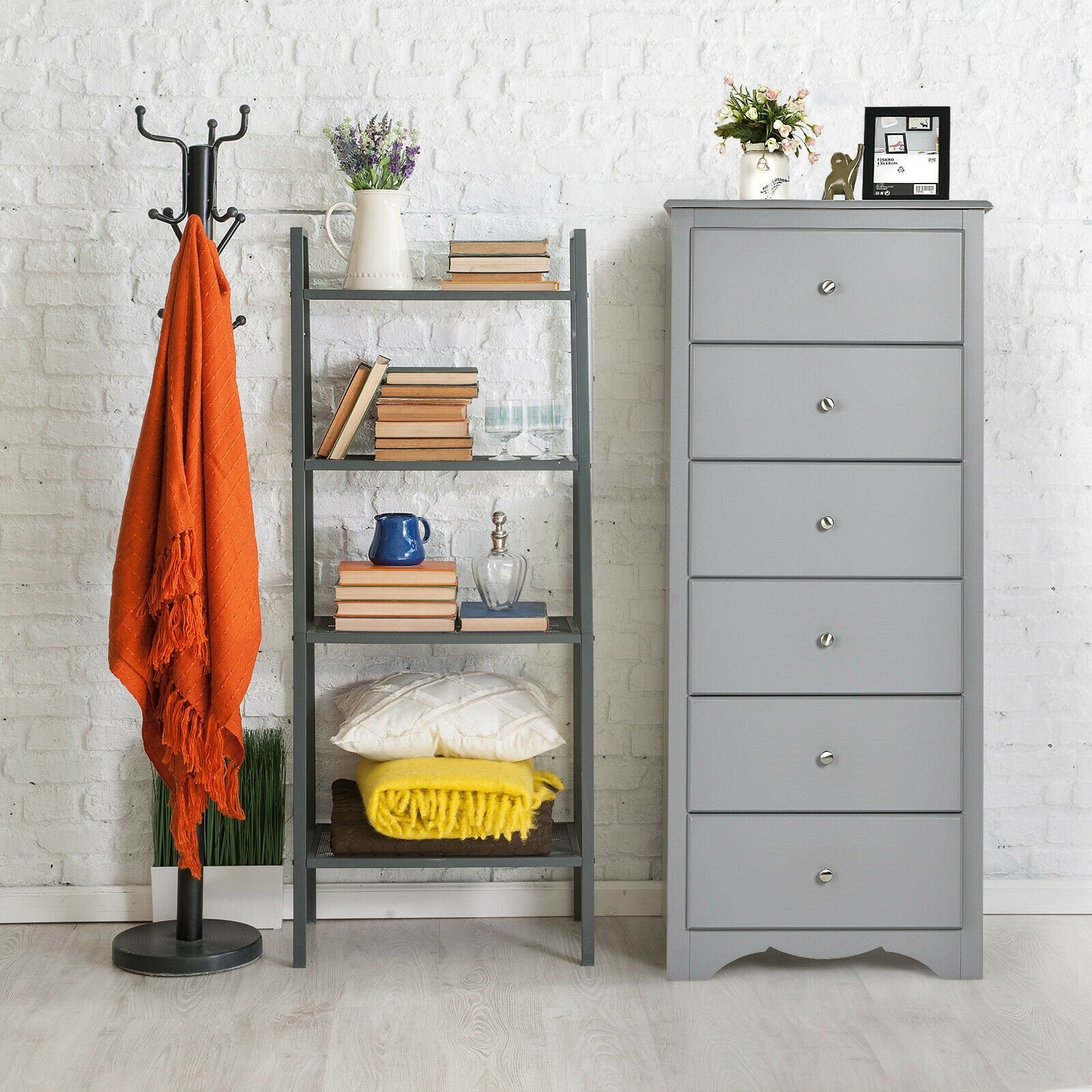 6 Drawers Chest Dresser Clothes Storage Bedroom Furniture Cabinet, Gray Dressers & Chests   at Gallery Canada