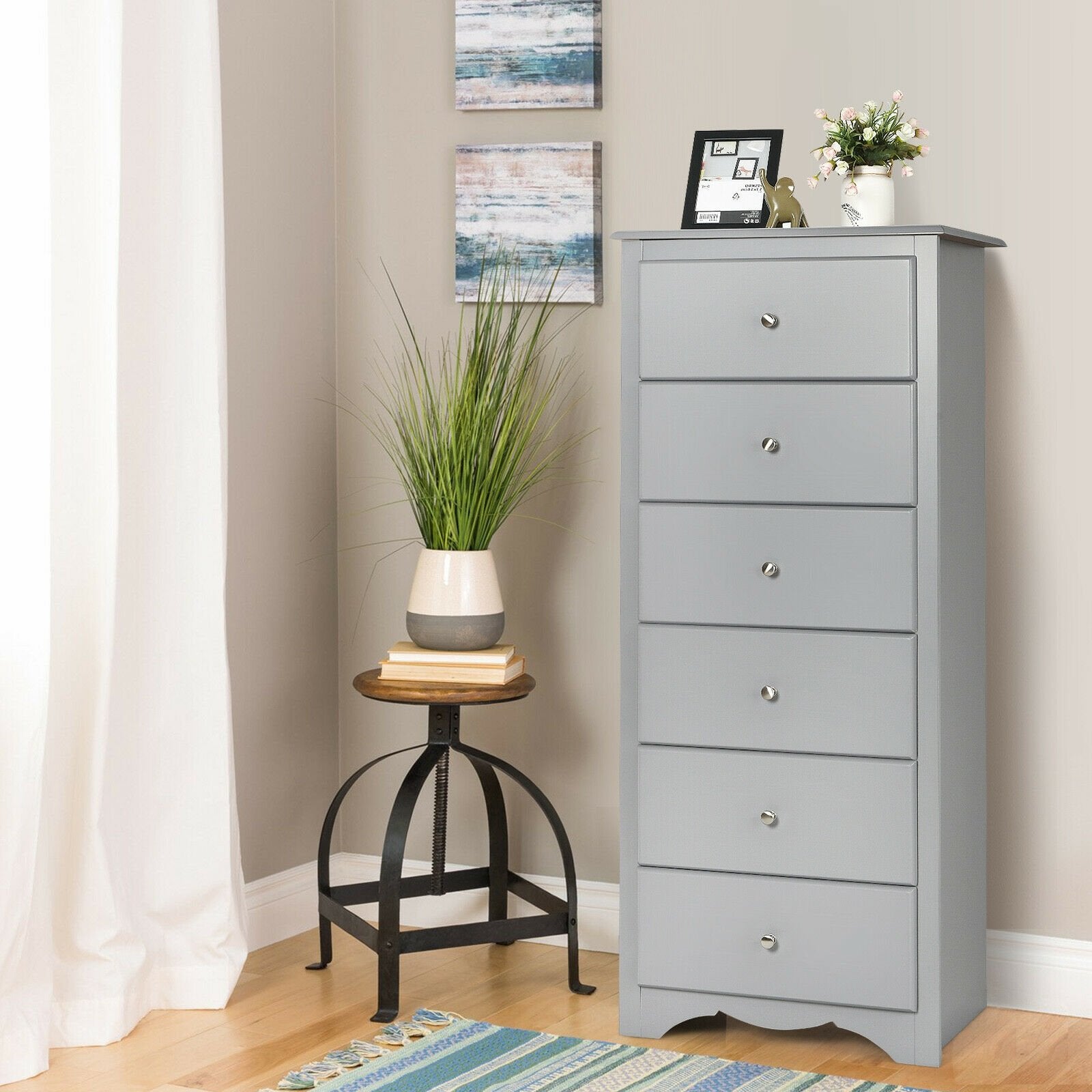 6 Drawers Chest Dresser Clothes Storage Bedroom Furniture Cabinet, Gray Dressers & Chests   at Gallery Canada