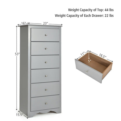 6 Drawers Chest Dresser Clothes Storage Bedroom Furniture Cabinet, Gray Dressers & Chests   at Gallery Canada