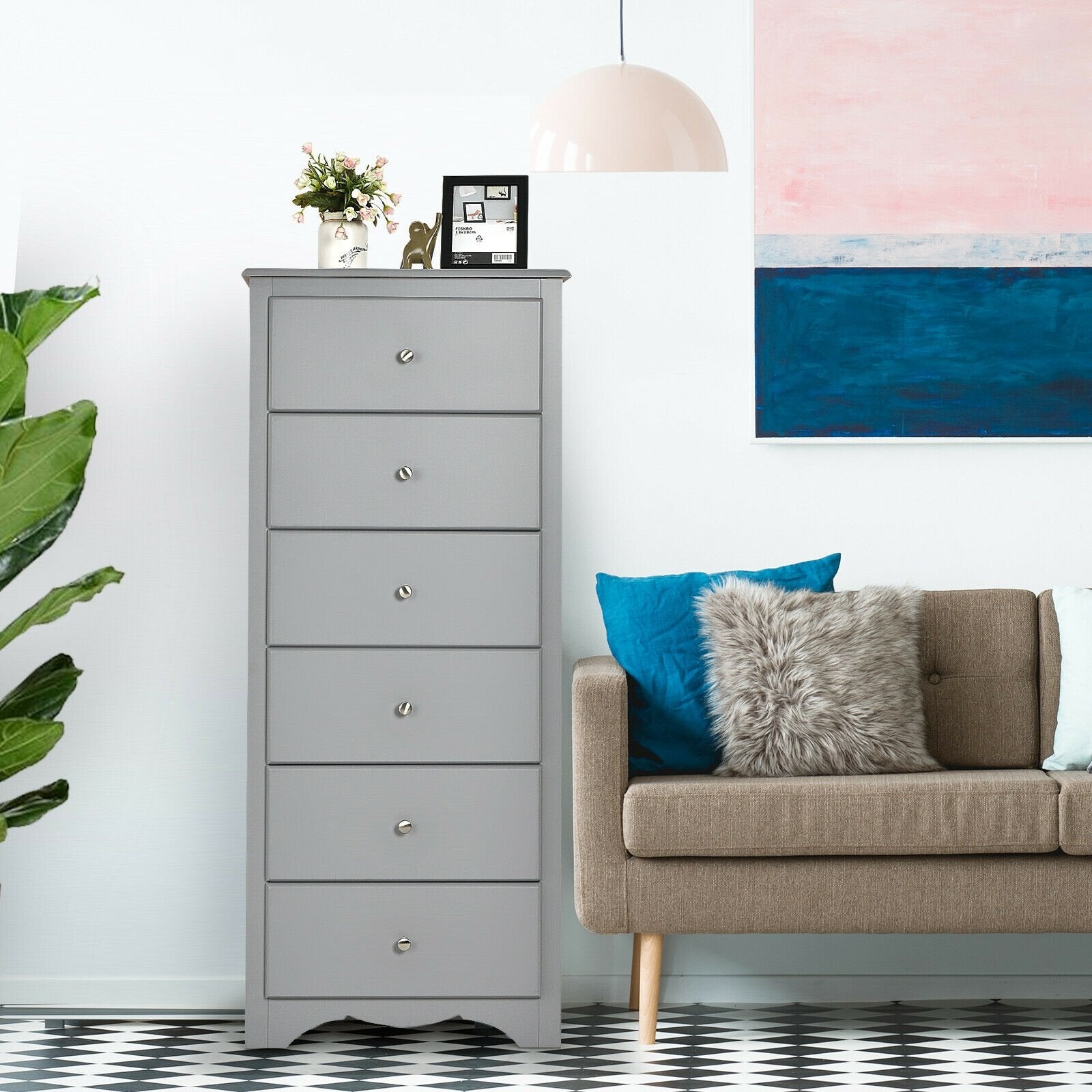 6 Drawers Chest Dresser Clothes Storage Bedroom Furniture Cabinet, Gray Dressers & Chests   at Gallery Canada