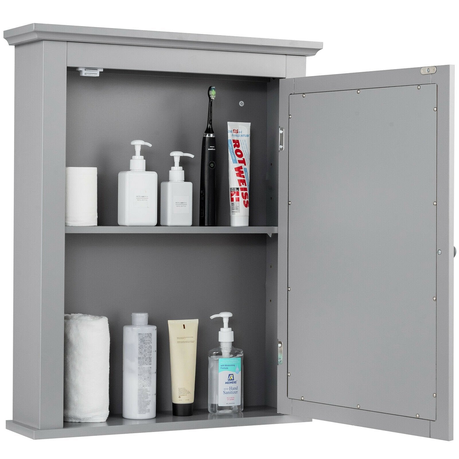 Bathroom Mirror Cabinet Wall Mounted Adjustable Shelf Medicine Storage, Gray Wall Cabinets   at Gallery Canada