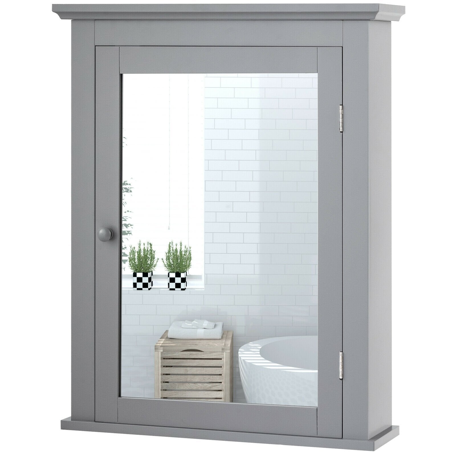 Bathroom Mirror Cabinet Wall Mounted Adjustable Shelf Medicine Storage, Gray - Gallery Canada