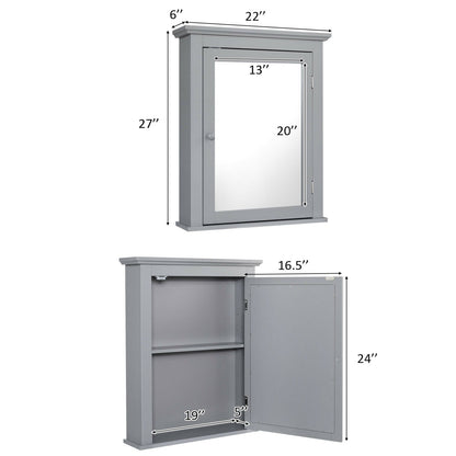 Bathroom Mirror Cabinet Wall Mounted Adjustable Shelf Medicine Storage, Gray - Gallery Canada