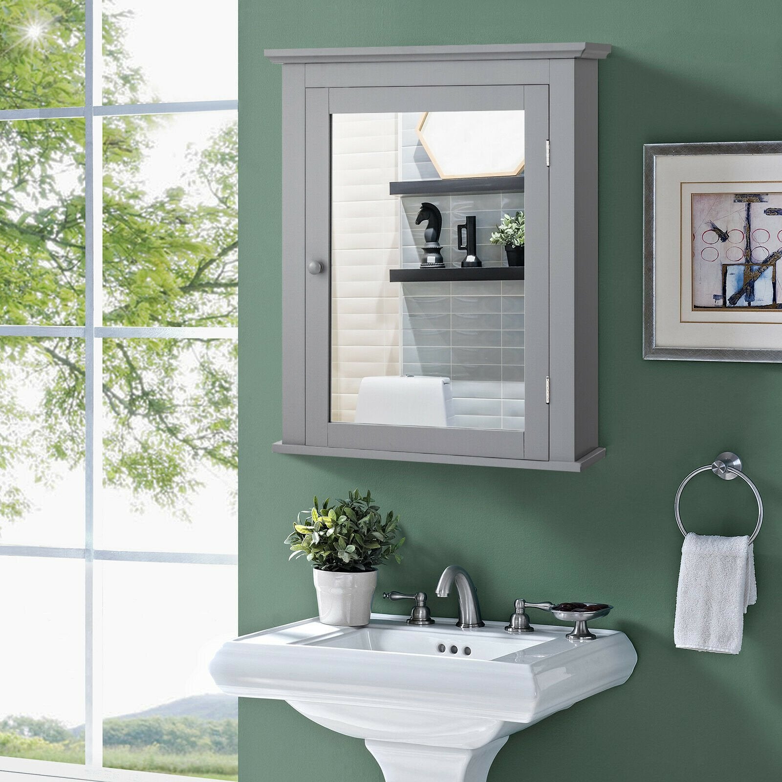 Bathroom Mirror Cabinet Wall Mounted Adjustable Shelf Medicine Storage, Gray Wall Cabinets   at Gallery Canada