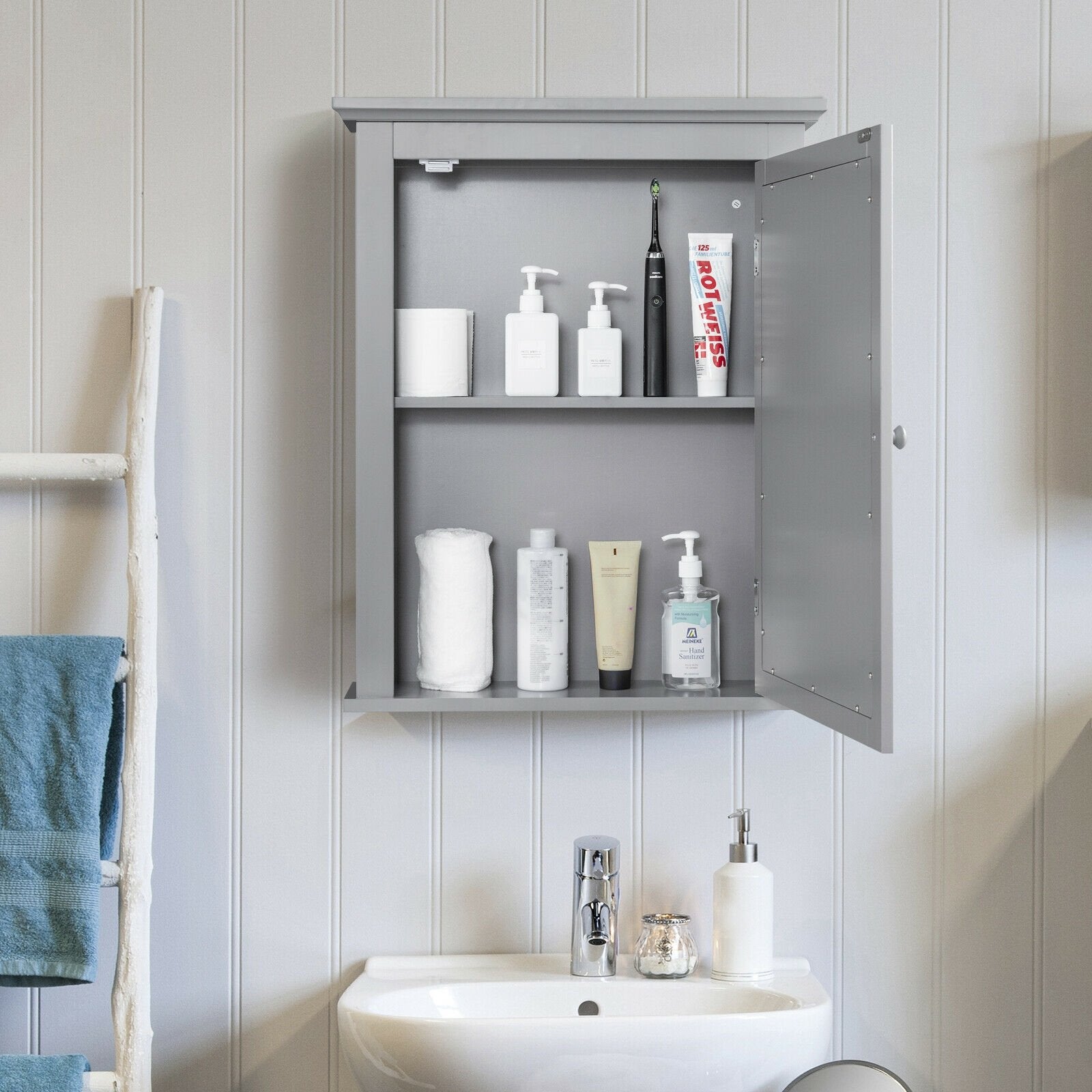 Bathroom Mirror Cabinet Wall Mounted Adjustable Shelf Medicine Storage, Gray - Gallery Canada