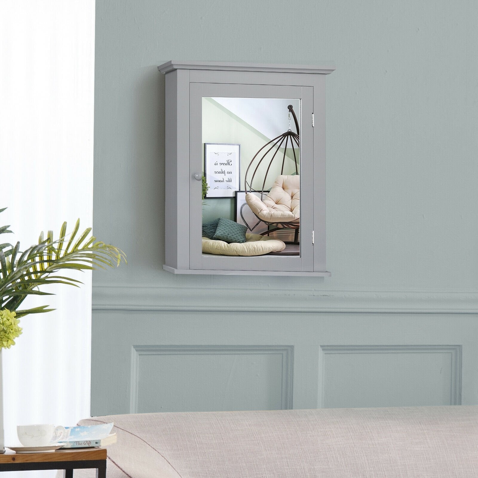 Bathroom Mirror Cabinet Wall Mounted Adjustable Shelf Medicine Storage, Gray - Gallery Canada