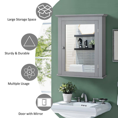 Bathroom Mirror Cabinet Wall Mounted Adjustable Shelf Medicine Storage, Gray - Gallery Canada