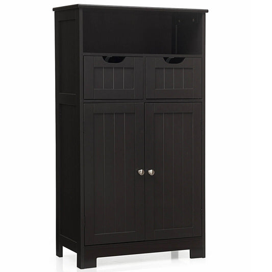 Bathroom Wooden Side Cabinet  with 2 Drawers and 2 Doors, Dark Brown - Gallery Canada