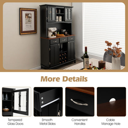 Kitchen Storage Cabinet Cupboard with Wine Rack and Drawers, Black Sideboards Cabinets & Buffets   at Gallery Canada