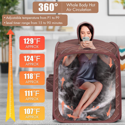 800W 2 Person Portable Steam Sauna Tent SPA with Hat Side Holes 3L Steamer, Brown - Gallery Canada