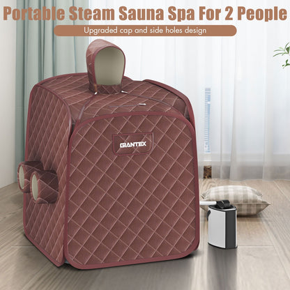 800W 2 Person Portable Steam Sauna Tent SPA with Hat Side Holes 3L Steamer, Brown Spa & Salon   at Gallery Canada