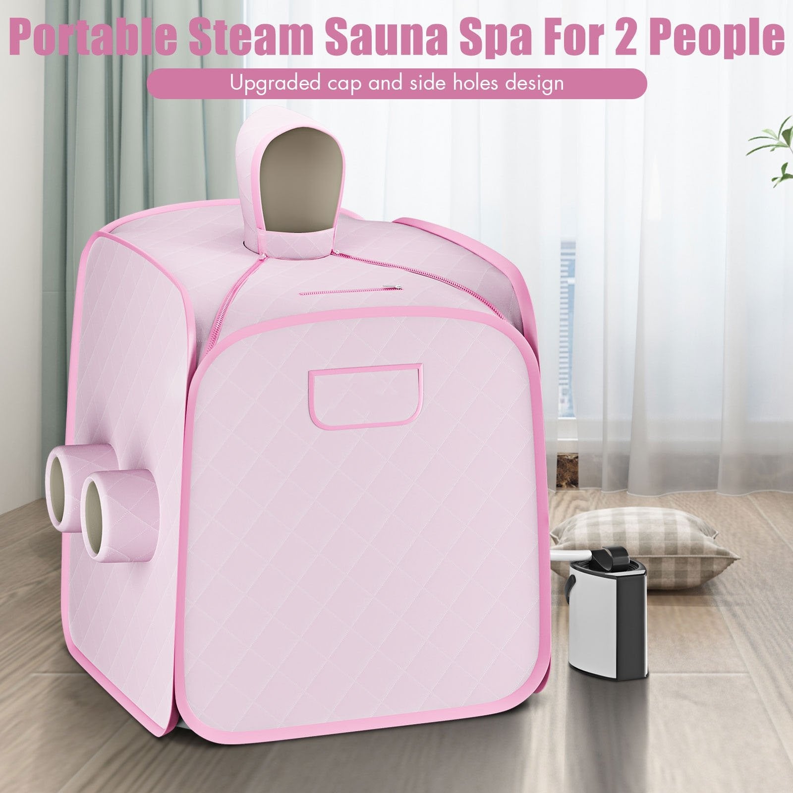 800W 2 Person Portable Steam Sauna Tent SPA with Hat Side Holes 3L Steamer, Pink Spa & Salon   at Gallery Canada