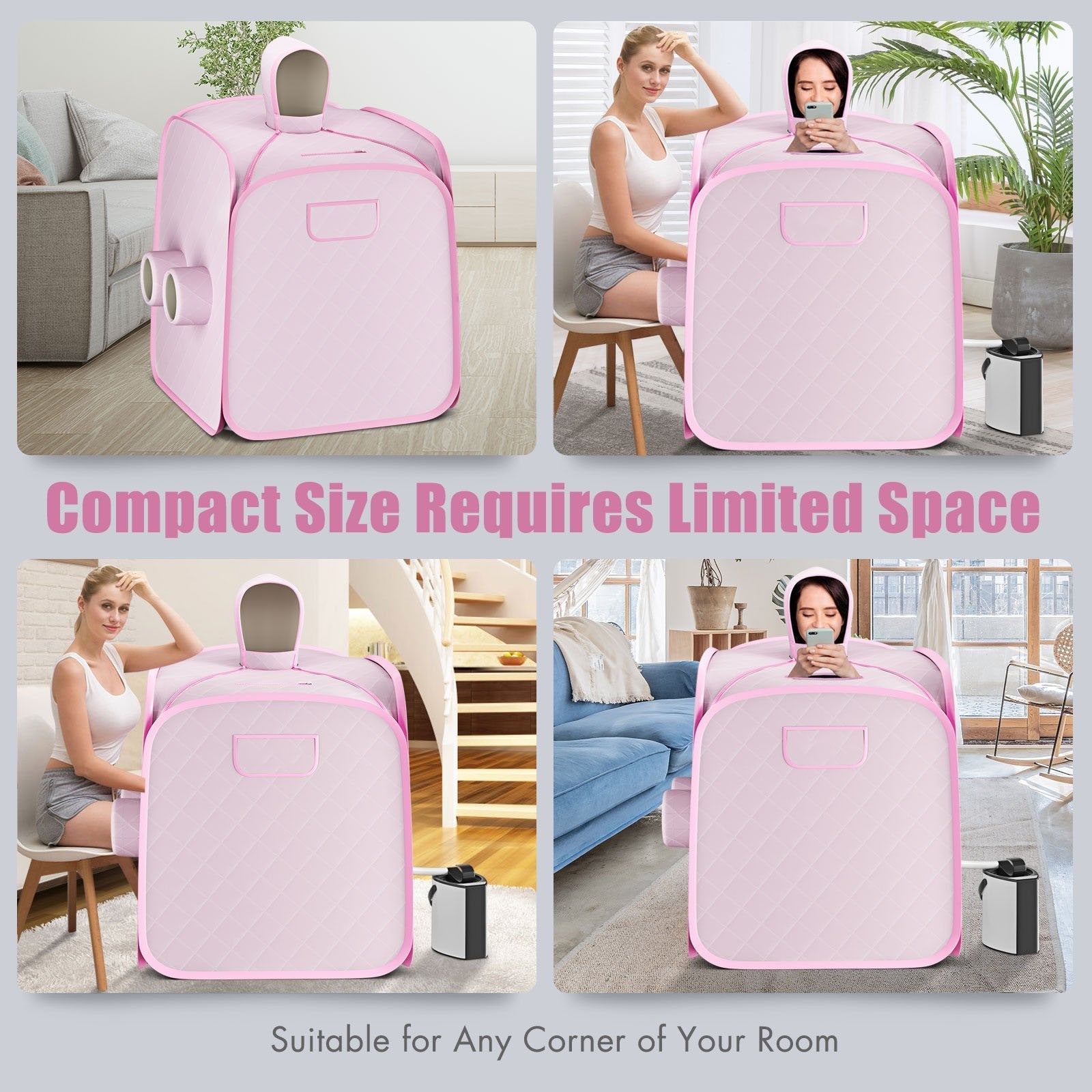 800W 2 Person Portable Steam Sauna Tent SPA with Hat Side Holes 3L Steamer, Pink Spa & Salon   at Gallery Canada